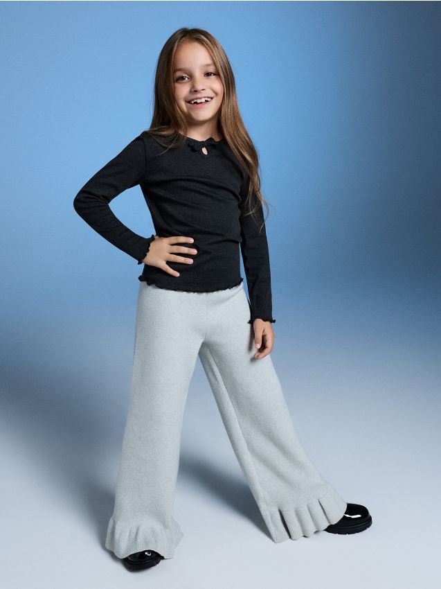 Sinsay - Pantaloni wide leg cu viscoză - gri-închis