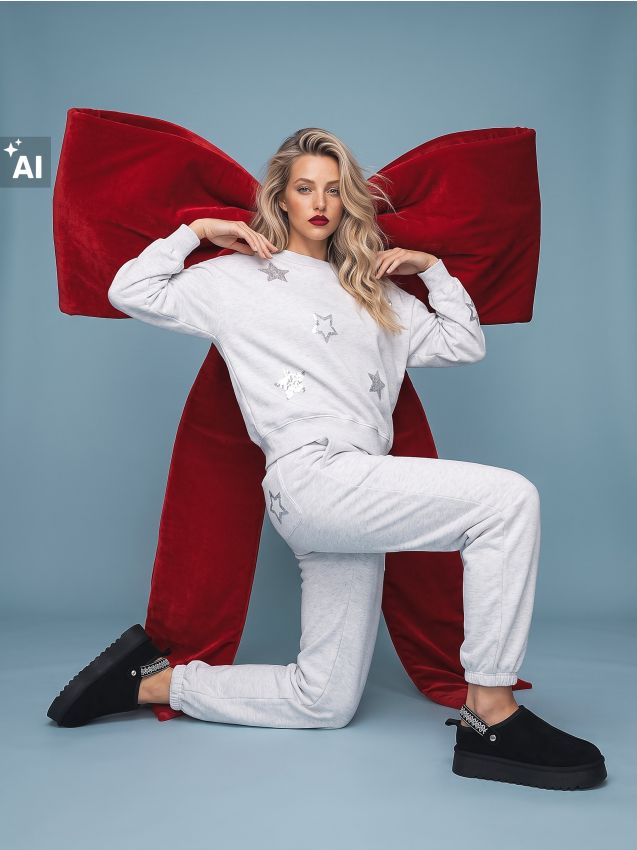 Sinsay - Bluza crewneck din bumbac cu aplicație decorativă - gri deschis