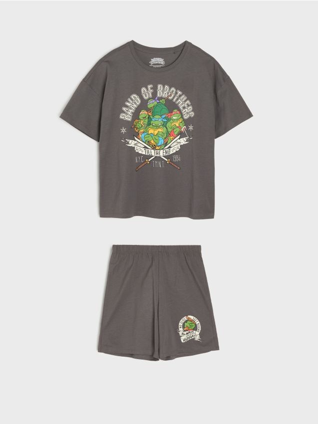 Sinsay - Bawełniana piżama dwuczęściowa z nadrukiem Teenage Mutant Ninja Turtles - szary