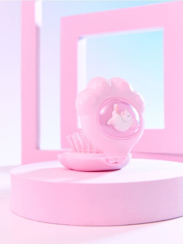 Sinsay - Perie cu oglindă și motiv cu pisică - roz-pastel
