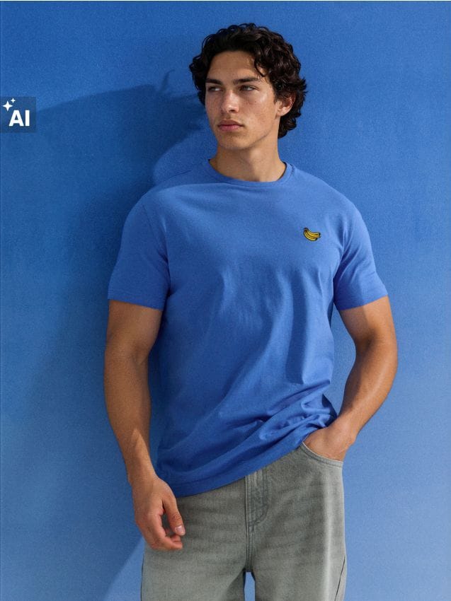 Sinsay - Tricou din bumbac cu broderie banane - albastru