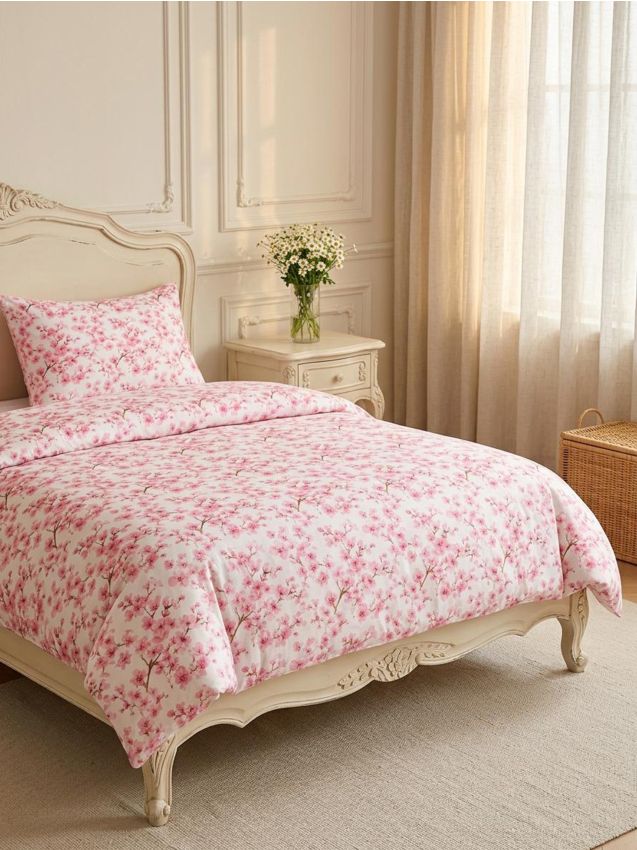 Sinsay - Set de lenjerie de pat cu motiv floral - roz