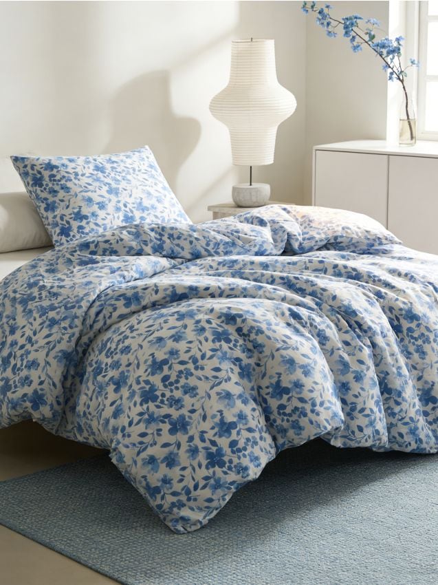 Sinsay - Set de lenjerie de pat cu motiv floral - albastru