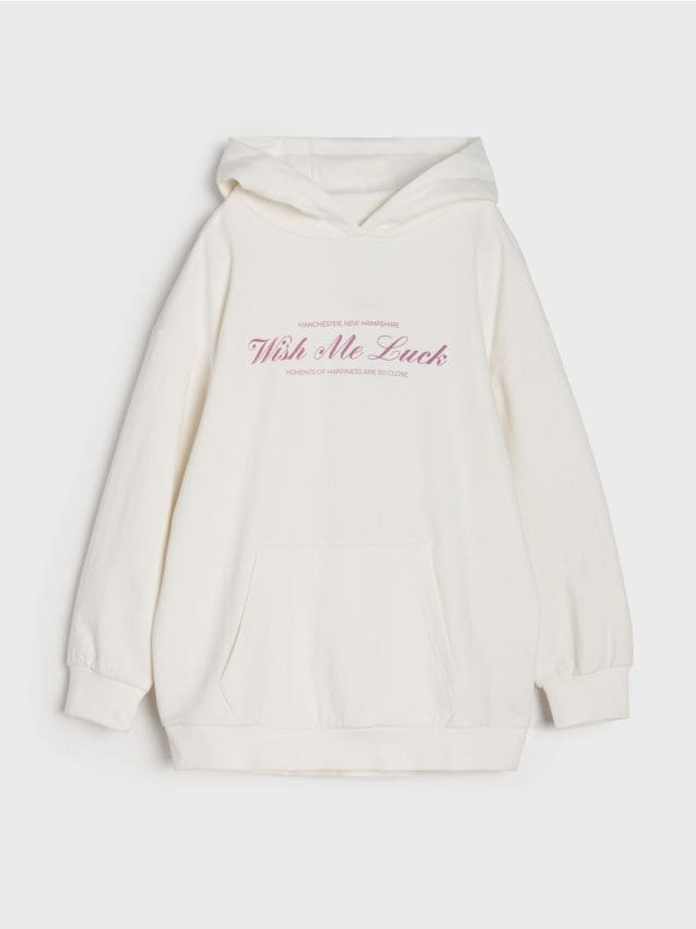 Sinsay - Hanorac tip hoodie cu inscripție - crem