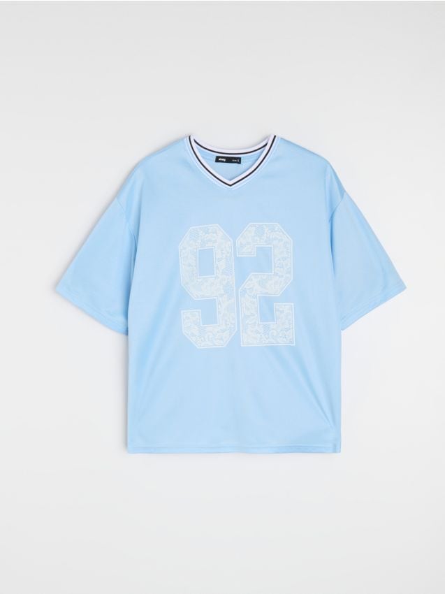 Sinsay - Tricou cu decolteu în „V” - albastru-pal