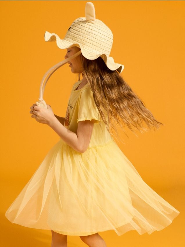 Sinsay - Bawełniana sukienka z tiulowym dołem - żółty