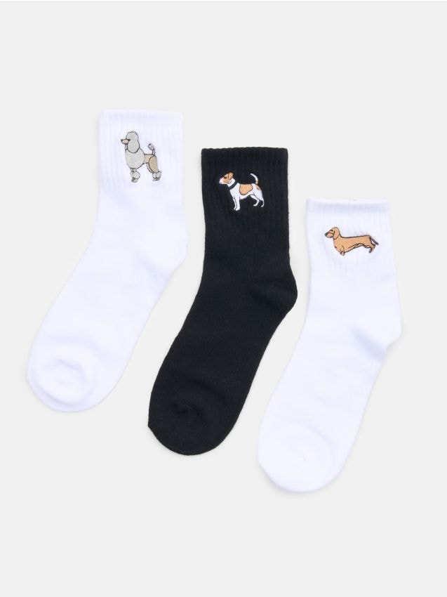 Sinsay - Șosete cu motiv brodat cu câini 3 pack - multicolor