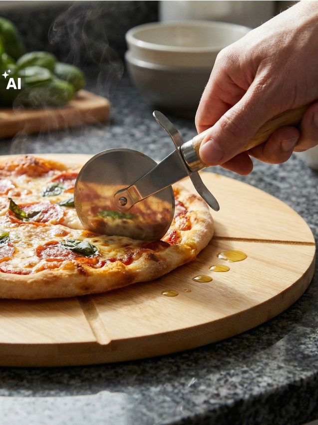 Sinsay - Placă pentru pizza cu cuțit - bej