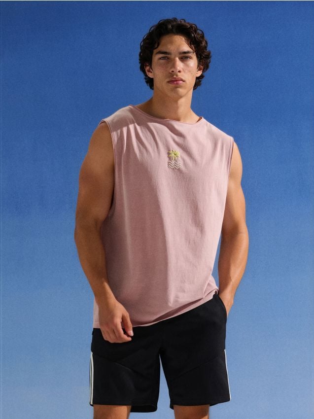 Sinsay - Tricou din bumbac cu imprimeu de vacanță - roz-pastel