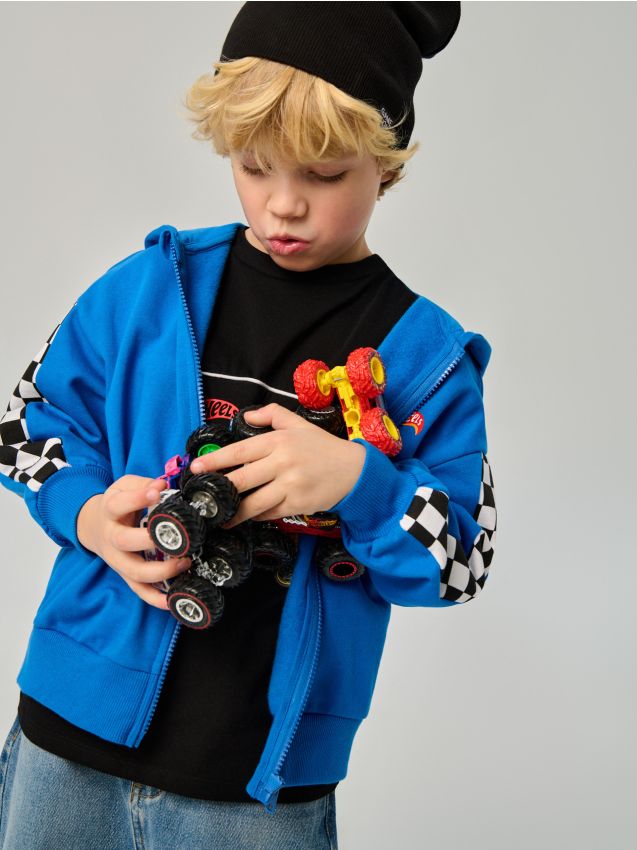 Sinsay - Hanorac cu glugă și fermoar Hot Wheels - albastru