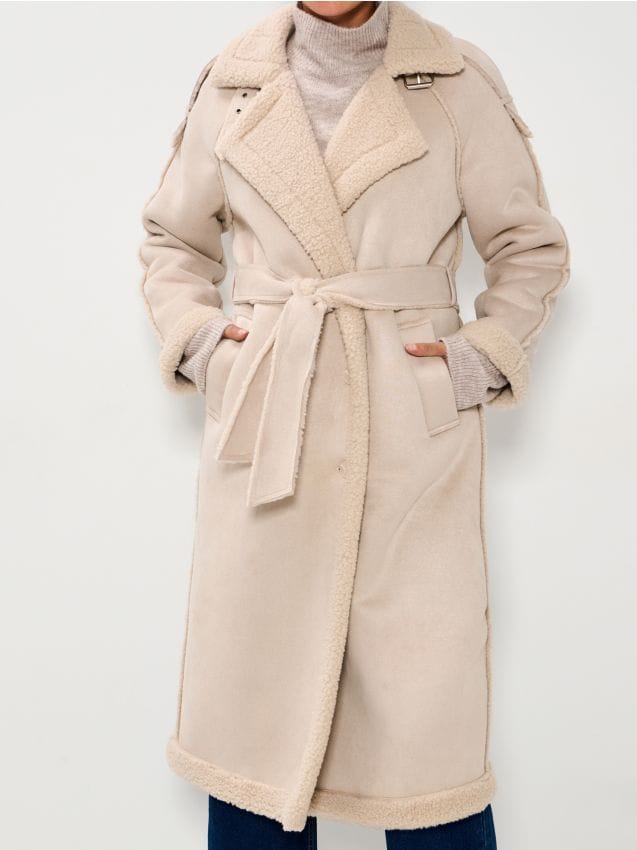 Sinsay - Kabát s kožušinkou - telová