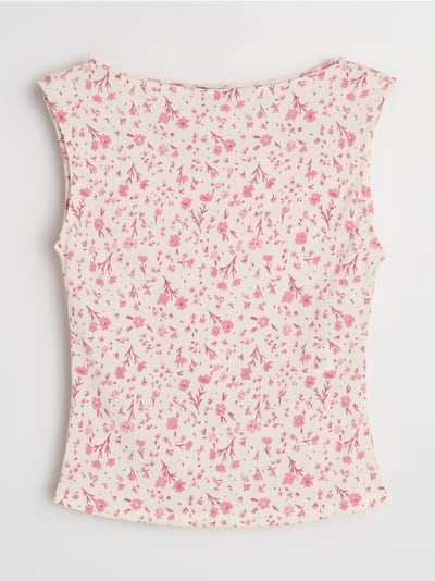 Блузка без рукавів з квітковим принтом
