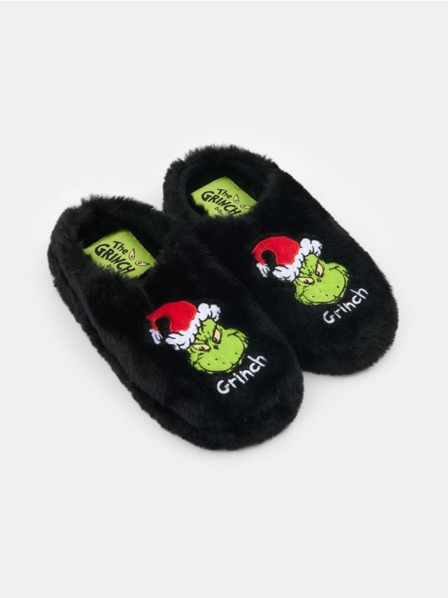 Sinsay - Papuci de casă fără închidere din imitație de blană Grinch - negru