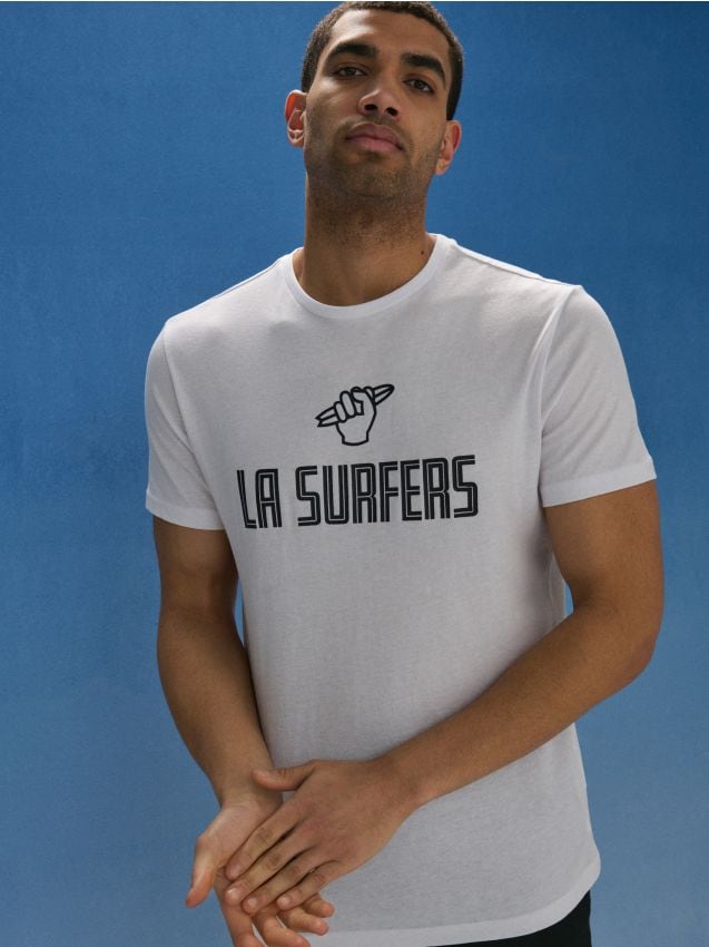 Sinsay - Tricou din bumbac cu inscripție La Surfers - alb