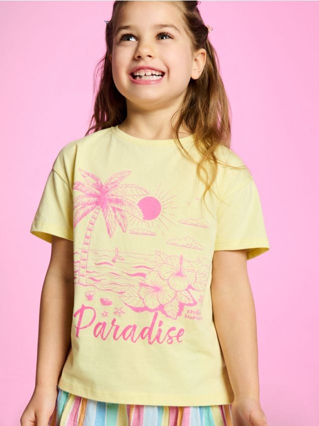 Sinsay - Tricou din bumbac cu imprimeu de vacanță - galben