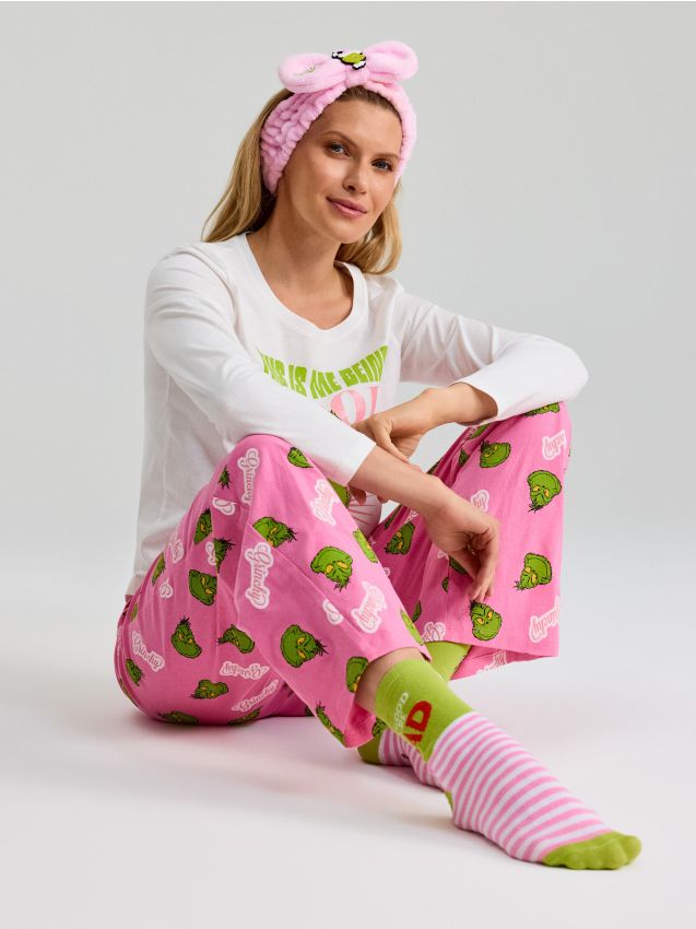 Sinsay - Pijamă din bumbac în două piese Grinch - crem