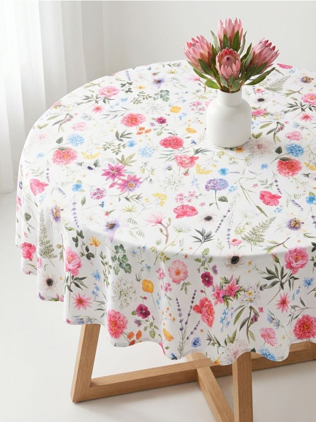 Sinsay - Față de masă rotundă cu motiv floral - roz-trandafiriu