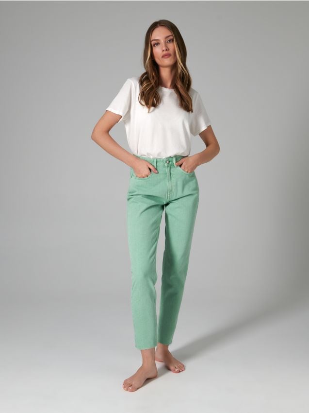 Sinsay - Jeansy mom high waist - zielony