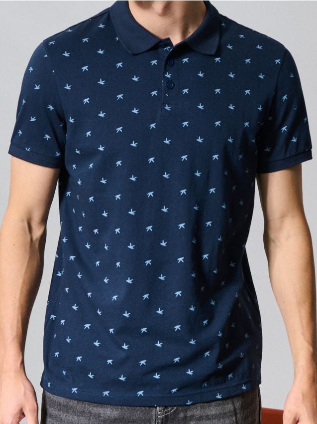 Sinsay - Tricou polo cu model - bleumarin