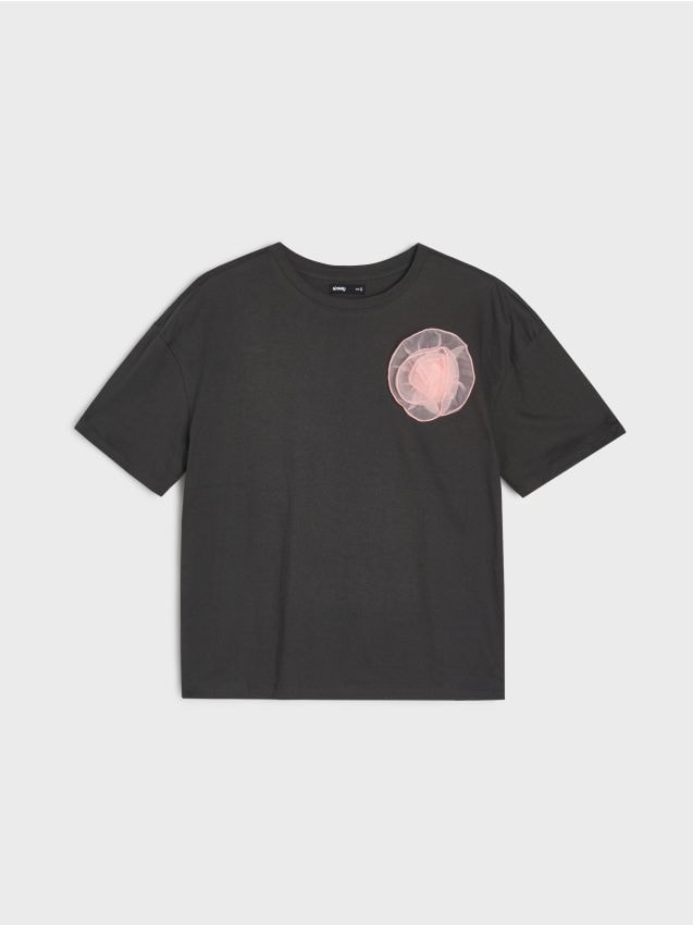 Sinsay - Bavlnené tričko - tmavosivá