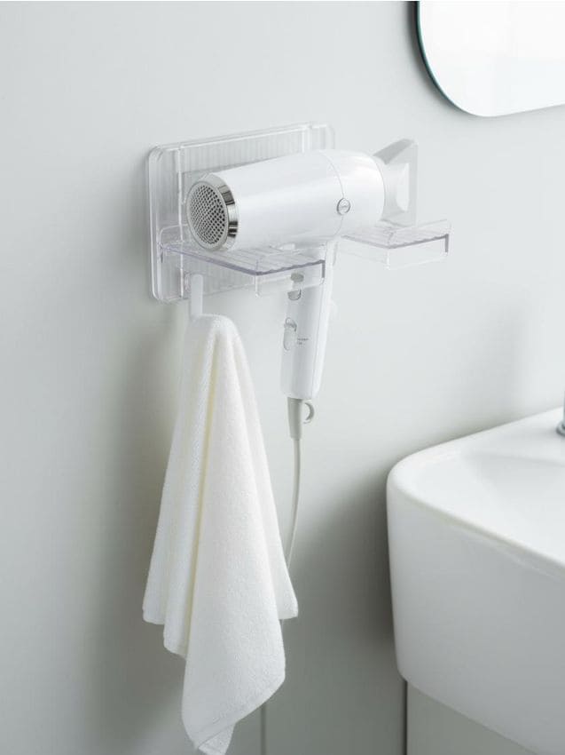 Supporto da bagno per asciugacapelli con ganci - bianco