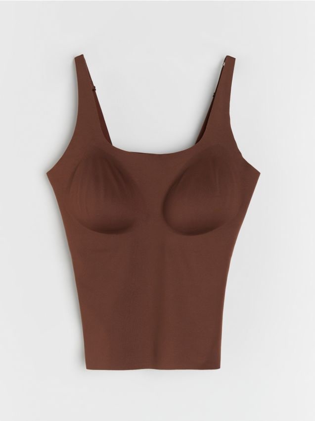Sinsay - Top z wbudowanymi miseczkami - brązowy