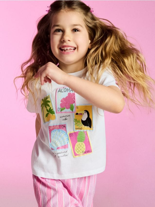 Sinsay - Tricou din bumbac cu imprimeu de vacanță - alb