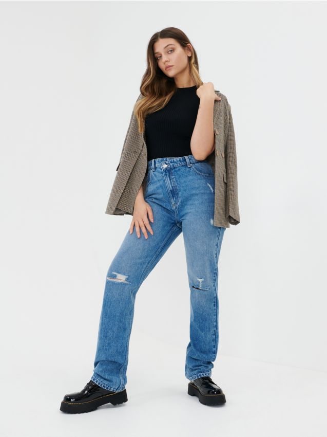 High waist mom fit jeans Color blue - SINSAY - 3159B-50J