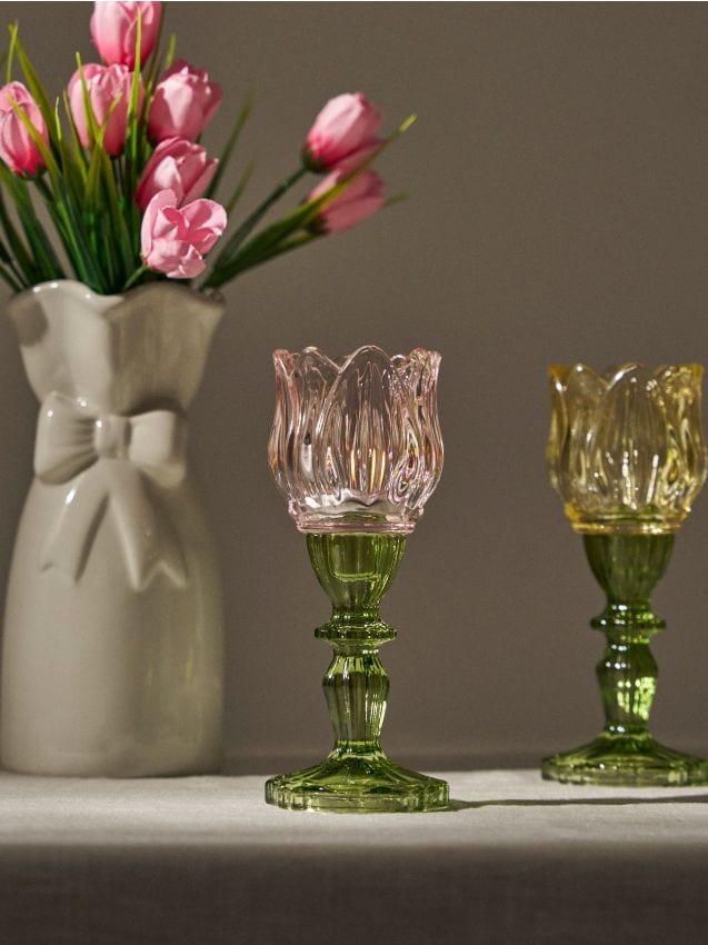 Sinsay - Suport de lumânare din sticlă - roz-pastel