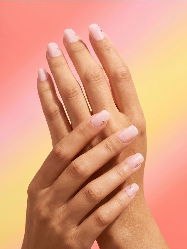 Sinsay - Unghii artificiale pătrate cu design floral - roz-pastel