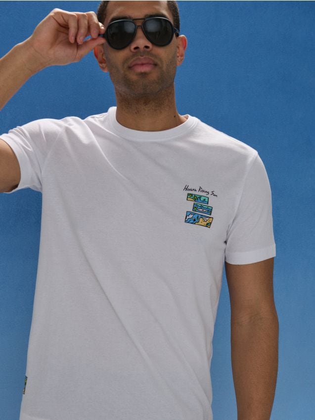 Sinsay - Tricou din bumbac cu imprimeu de vacanță - alb