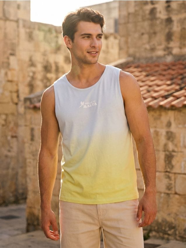 Sinsay - Tricou din bumbac fără mâneci - galben-deschis