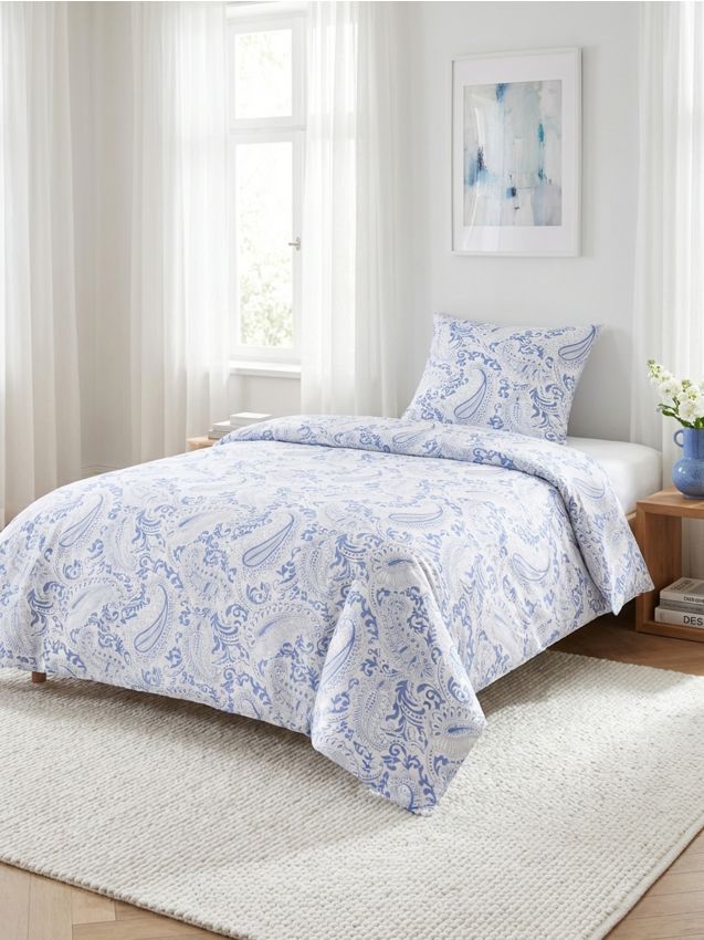 Sinsay - Set de lenjerie de pat din satin cu model paisley - albastru