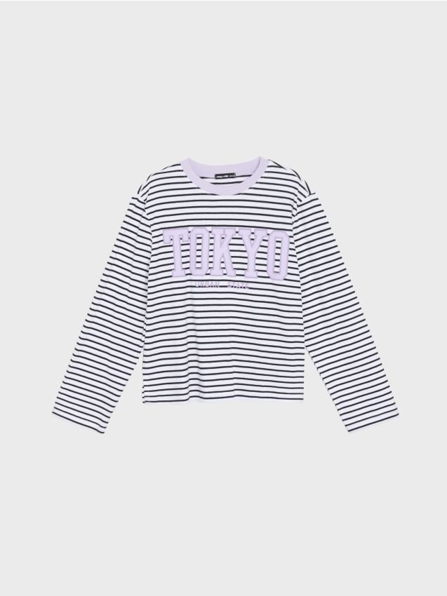 Sinsay - Tricou din bumbac în dungi cu inscripție Tokyo - multicolor