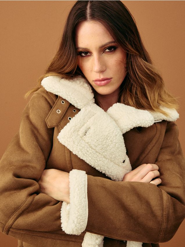Giacca aviator con pelliccia - marrone dorato