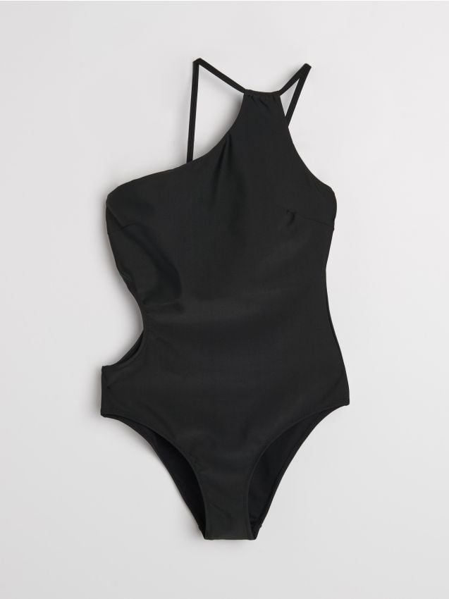 Sinsay - Costum de baie întreg cu un umăr și tăietură - negru