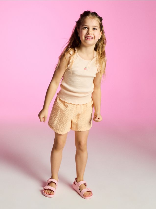 Sinsay - Maiou reiat cu volane decorative - roz-piersică