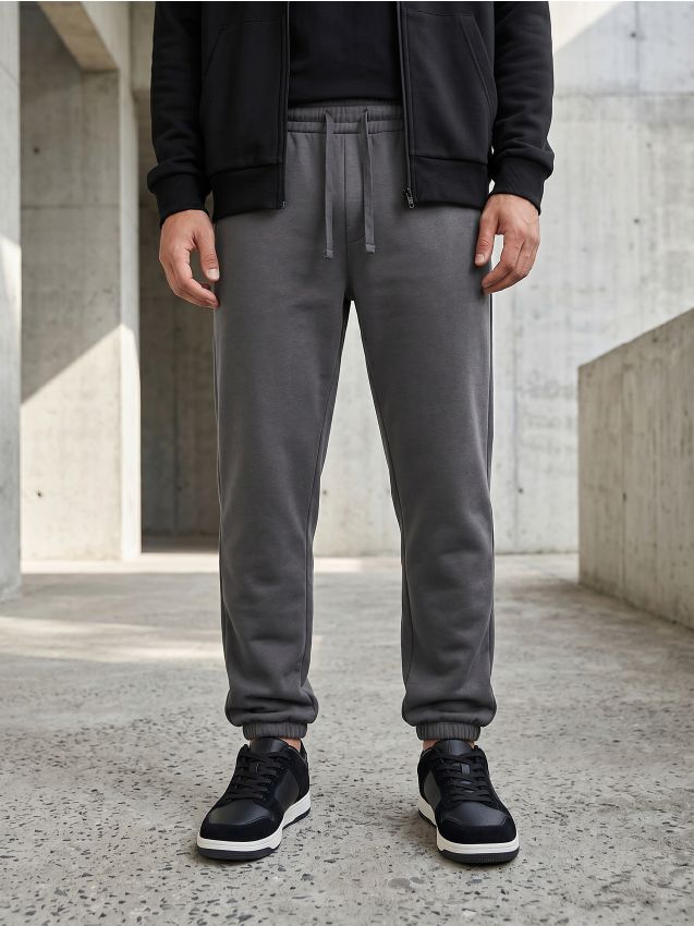 Sinsay - Pantaloni de trening tip jogger - gri-închis