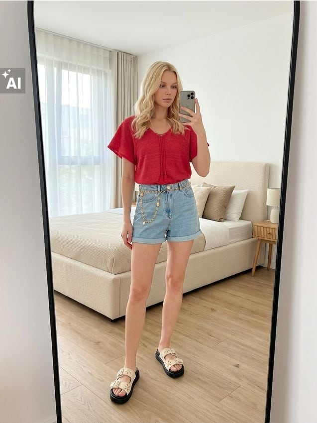 Sinsay - Bluză în stil boho cu șnur decorativ - roșu