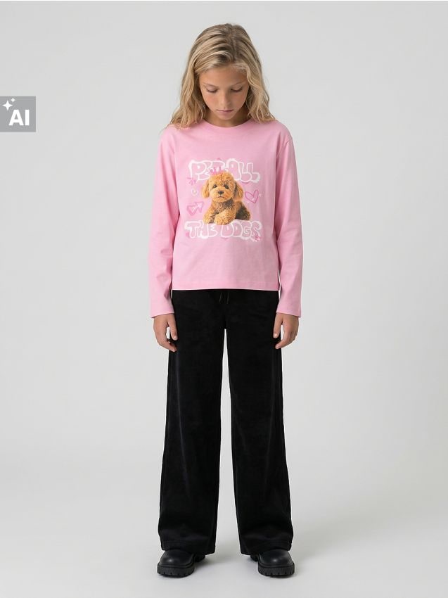 Sinsay - Tricou din bumbac cu mânecă lungă și imprimeu Maltipoo - roz