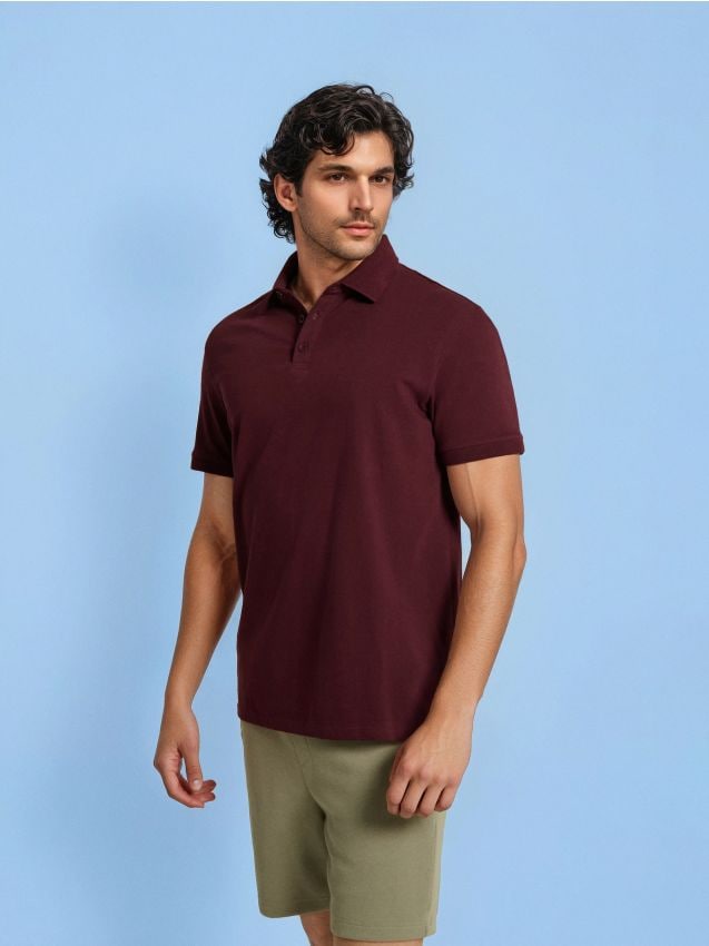 Sinsay - Tričko polo - burgundská červená