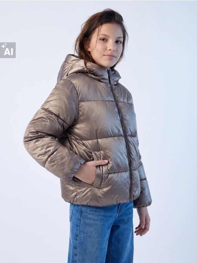 Sinsay - Geacă puffer matlasată cu glugă - cafeniu