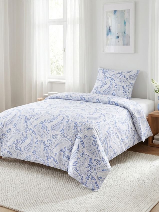 Sinsay - Set de lenjerie de pat din satin cu model paisley - albastru