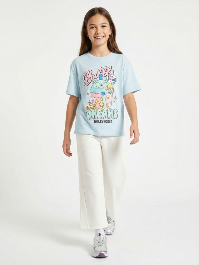 Sinsay - Tricou din bumbac cu imprimeu SmileyWorld - albastru-pal