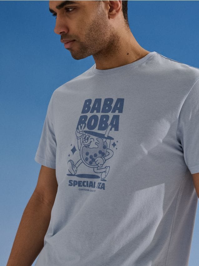 Sinsay - Tricou din bumbac cu inscripție Baba Boba - albastru-pal