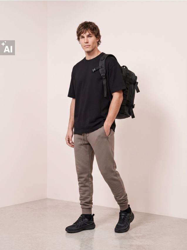 Sinsay - Pantaloni de trening tip jogger - gri-închis