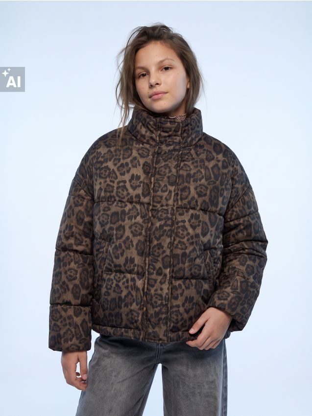 Sinsay - Geacă puffer matlasată cu model leopard - multicolor