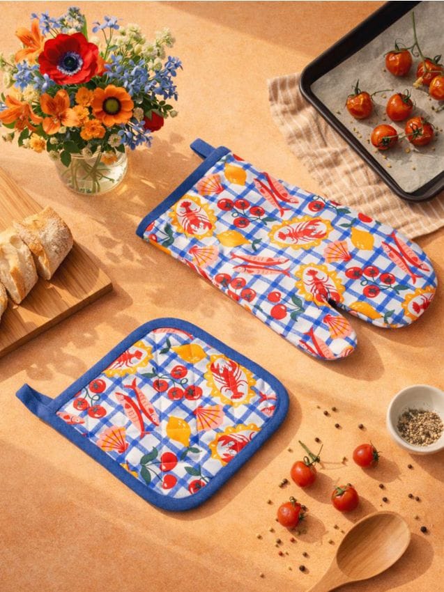 Sinsay - Mănușă și suport pentru oale cu motiv alimentar - light blue