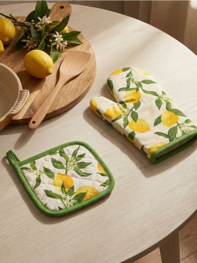 Sinsay - Mănușă și suport pentru oale cu model de lămâi - verde