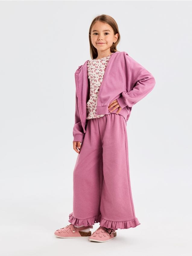 Sinsay - Pantaloni largi cu volane decorative - violet-prună